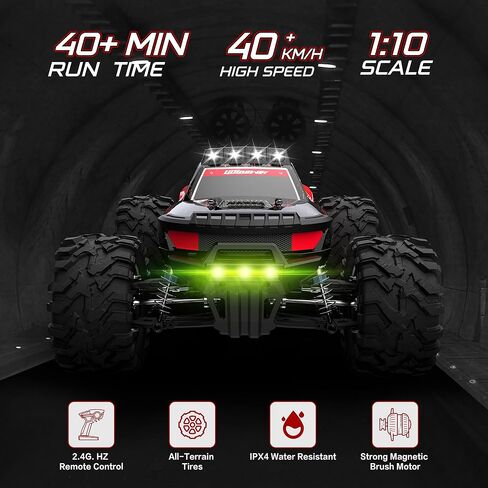Axguter 1:10 Scale All Terrain RC Car, 4WD High Speed RC Truck for Adults,2.4 GHz Remote Control Car with LED Lights, 4X4 Waterproof Off-Road Truck with Two Rechargeable Batteries. in Saudi Arabia