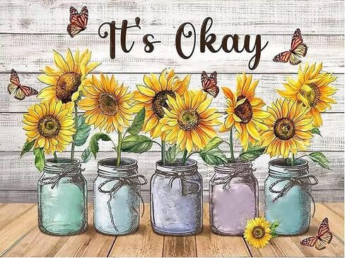 مجموعة الطلاء الماسي Harita Sunflowers - طقم فني ماسي دائري كامل الحفر 5D DIY للبالغين المبتدئين - مثالي لديكور جدار المنزل - مقاس 13.8 × 17.7 بوصة in Kuwait