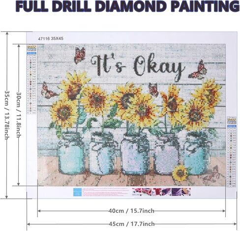 مجموعة الطلاء الماسي Harita Sunflowers - طقم فني ماسي دائري كامل الحفر 5D DIY للبالغين المبتدئين - مثالي لديكور جدار المنزل - مقاس 13.8 × 17.7 بوصة in Kuwait