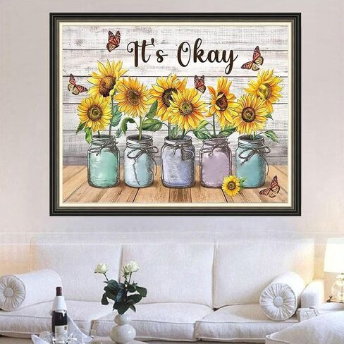 مجموعة الطلاء الماسي Harita Sunflowers - طقم فني ماسي دائري كامل الحفر 5D DIY للبالغين المبتدئين - مثالي لديكور جدار المنزل - مقاس 13.8 × 17.7 بوصة in Kuwait