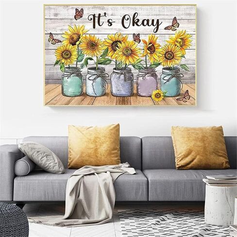 مجموعة الطلاء الماسي Harita Sunflowers - طقم فني ماسي دائري كامل الحفر 5D DIY للبالغين المبتدئين - مثالي لديكور جدار المنزل - مقاس 13.8 × 17.7 بوصة in Kuwait