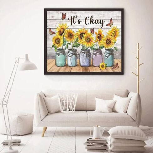 مجموعة الطلاء الماسي Harita Sunflowers - طقم فني ماسي دائري كامل الحفر 5D DIY للبالغين المبتدئين - مثالي لديكور جدار المنزل - مقاس 13.8 × 17.7 بوصة in Kuwait