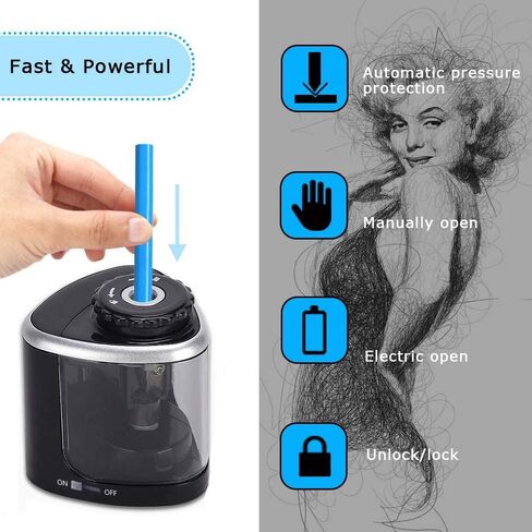 مبراة أقلام رصاص أوتوماتيكية - مبراة أقلام رصاص كهربائية محمولة باليد عالية التحمل للرقم 2/أقلام الرصاص الملونة (6-8 مم)، مبراة يدوية للمدرسة/الفنانين/الأطفال/الفصول الدراسية/المكتب/المنزل in Kuwait