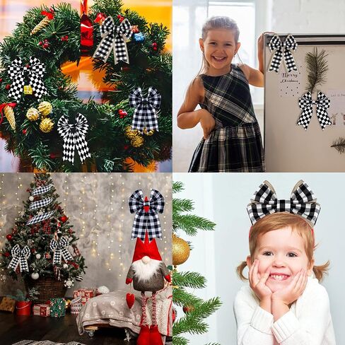 25 Yard 5 Rolls Christmas Buffalo Plaid Wired Ribbons 2.5 Inch Ribbons for Crafts Ribbons Black and White Fabric Ribbon Farmhouse Wired Edge Burlap Stripe Wrapping Ribbons for Christmas Decoration in Saudi Arabia