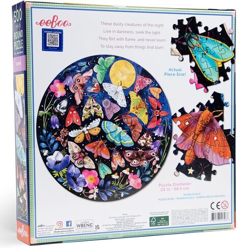 eeBoo Piece and Love Moths 500 Piece Round Adult Jigsaw Puzzle/Ages 14+ (PZFMOT) in Saudi Arabia