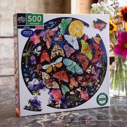 eeBoo Piece and Love Moths 500 Piece Round Adult Jigsaw Puzzle/Ages 14+ (PZFMOT) in Saudi Arabia