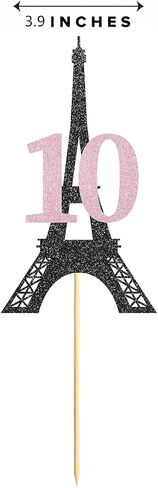 Paris 10th Birthday Cake Topper Black Pink Glitter Girl 10 Years Birthday Party Decoration, Supplies in Saudi Arabia