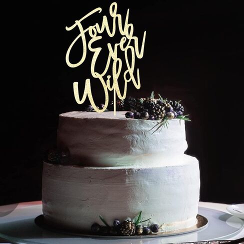 زينة كعكة من فور ايفر وايلد - زينة حفلات عيد الميلاد الرابع لعمر 4 سنوات/وايلد ثينج - ذهبي لامع in Kuwait