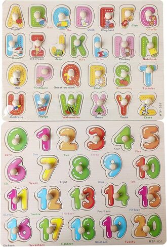 Suandsu 2pcs Alphabet and Number Wooden Jigsaw Puzzles Early Educational Toys Gift in Kuwait