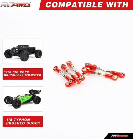 RCAWD Turnbuckles for Big Rock V3 3S & Typhon V3 3S & Typhon V3 MEGA 550 Linkages Upgrades, Tie Rods Set Toe Link for ARRMA 1/10 1/8 Parts #ARA330766 in Saudi Arabia