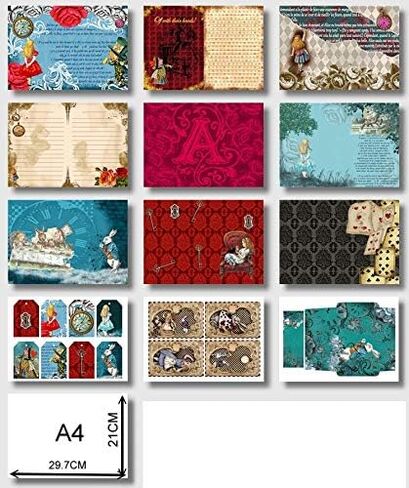 مجموعة اشرطة واشي بنمط اليس ان وندرلاند وملصقات مقطوعة بالقالب وأوراق سجل القصاصات in Kuwait