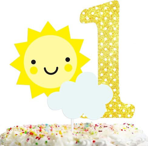Gold Glitter Sun Cloud 1 Cake Topper One Year Old Theme Decor Supplies Baby Show Girls Boys Happy Birthday Party Decorations in Saudi Arabia