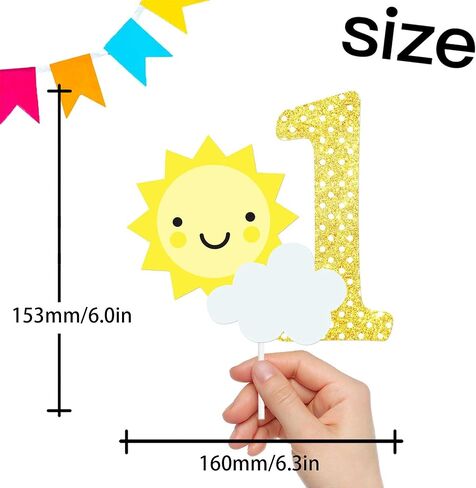 Gold Glitter Sun Cloud 1 Cake Topper One Year Old Theme Decor Supplies Baby Show Girls Boys Happy Birthday Party Decorations in Saudi Arabia