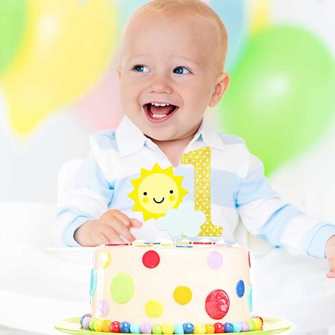 Gold Glitter Sun Cloud 1 Cake Topper One Year Old Theme Decor Supplies Baby Show Girls Boys Happy Birthday Party Decorations in Saudi Arabia