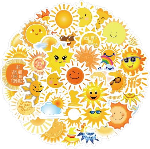 60 قطعة من ملصقات الشمس المشرقة هدايا الشمس من الفينيل ملصقات مقاومة للماء للفتيات ملصقات الكمبيوتر المحمول، ممتص الصدمات، لوح التزلج، زجاجة الماء، الكمبيوتر، الهاتف، ملصقات الرسوم المتحركة للأطفال المراهقين البالغين in Kuwait