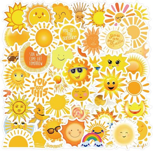 60 قطعة من ملصقات الشمس المشرقة هدايا الشمس من الفينيل ملصقات مقاومة للماء للفتيات ملصقات الكمبيوتر المحمول، ممتص الصدمات، لوح التزلج، زجاجة الماء، الكمبيوتر، الهاتف، ملصقات الرسوم المتحركة للأطفال المراهقين البالغين in Kuwait