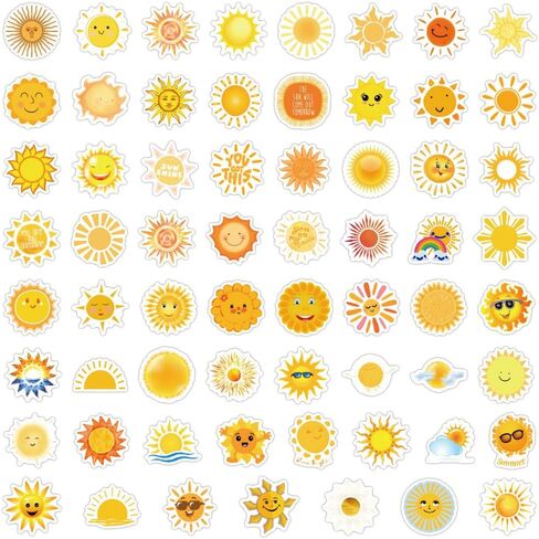60 قطعة من ملصقات الشمس المشرقة هدايا الشمس من الفينيل ملصقات مقاومة للماء للفتيات ملصقات الكمبيوتر المحمول، ممتص الصدمات، لوح التزلج، زجاجة الماء، الكمبيوتر، الهاتف، ملصقات الرسوم المتحركة للأطفال المراهقين البالغين in Kuwait