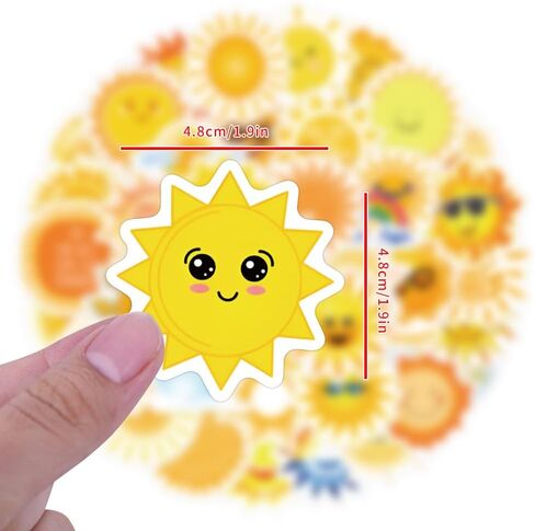 60 قطعة من ملصقات الشمس المشرقة هدايا الشمس من الفينيل ملصقات مقاومة للماء للفتيات ملصقات الكمبيوتر المحمول، ممتص الصدمات، لوح التزلج، زجاجة الماء، الكمبيوتر، الهاتف، ملصقات الرسوم المتحركة للأطفال المراهقين البالغين in Kuwait