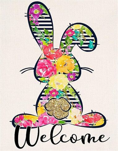 Muyankissu Diamond Painting Kits for Adults DIY 5D Welcome Spring Easter Bunny Colorful Flower Diamond Art Paint with Diamonds Full Drill Gem Art Painting Kit for Home Wall Decor Gifts 12x16inch in Kuwait