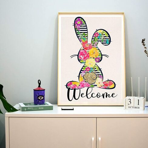 Muyankissu Diamond Painting Kits for Adults DIY 5D Welcome Spring Easter Bunny Colorful Flower Diamond Art Paint with Diamonds Full Drill Gem Art Painting Kit for Home Wall Decor Gifts 12x16inch in Kuwait