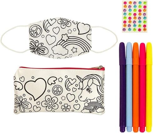 RALME Color Your Own Unicorn Water Bottle for Girls DIY Craft Kit, with Kids Color Your Own Face Mask & Pencil Case in Kuwait