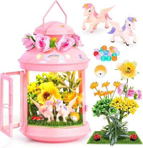 جي سي اصنع مصباح ليلي يونيكورن الخاص بك للفنون والحرف اليدوية، مصباح معدني محمول باللون الزهري لتزيين غرفة الحديقة، هدية عيد ميلاد، مجموعة العاب يونيكورن للاعمار من 4 5 6 7 8-10 سنوات in Kuwait