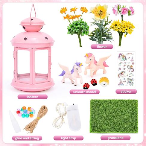 جي سي اصنع مصباح ليلي يونيكورن الخاص بك للفنون والحرف اليدوية، مصباح معدني محمول باللون الزهري لتزيين غرفة الحديقة، هدية عيد ميلاد، مجموعة العاب يونيكورن للاعمار من 4 5 6 7 8-10 سنوات in Kuwait