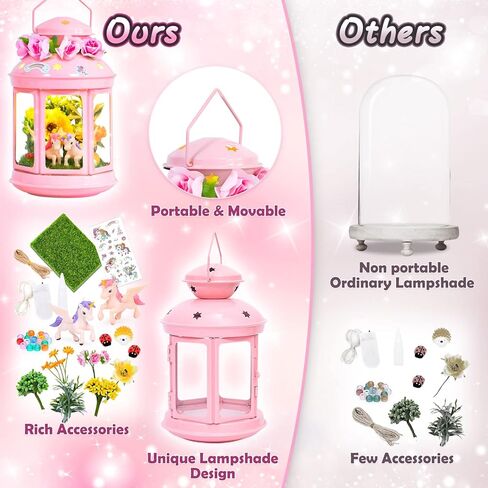 جي سي اصنع مصباح ليلي يونيكورن الخاص بك للفنون والحرف اليدوية، مصباح معدني محمول باللون الزهري لتزيين غرفة الحديقة، هدية عيد ميلاد، مجموعة العاب يونيكورن للاعمار من 4 5 6 7 8-10 سنوات in Kuwait