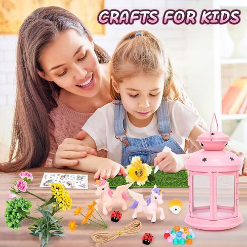 جي سي اصنع مصباح ليلي يونيكورن الخاص بك للفنون والحرف اليدوية، مصباح معدني محمول باللون الزهري لتزيين غرفة الحديقة، هدية عيد ميلاد، مجموعة العاب يونيكورن للاعمار من 4 5 6 7 8-10 سنوات in Kuwait