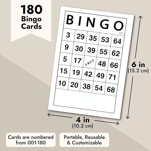 Juvale 180 Sheets Reusable Paper Bingo Cards Bulk for Adults, Disposable Number Game Set for Large Groups (4x6 in) in Saudi Arabia