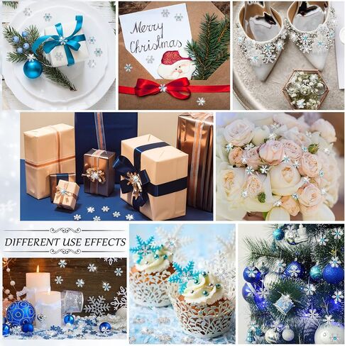 120 Pcs Crystal Snowflake Buttons Christmas Bling Snowflake Rhinestone Diamante Alloy Tiny Button for Crafts Flat Back Snow Embellishments for DIY Wedding Clothes Hair Jewelry Decor (Blue) in Saudi Arabia