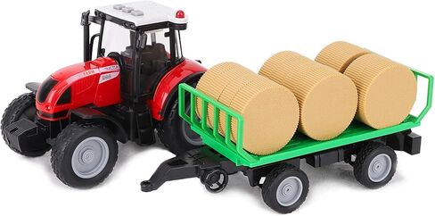 جرار ومقطورة باللون الأحمر مقاس 15 بوصة من Toyland® مع أضواء وصوت - ألعاب المزرعة للأطفال (جرار ومقطورة بالات) in Saudi Arabia