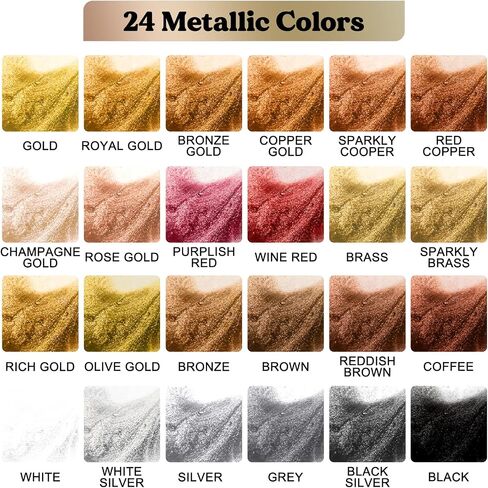 LET'S RESIN Metallic Alcohol Ink Set-24 Colors Metal Color Alcohol Based Resin Ink, High Concentrated & Shimmer Mixatives, Alcohol Paint for Epoxy Resin, Resin Petri, Tumblers, Coasters(Each 0.35oz) in Saudi Arabia