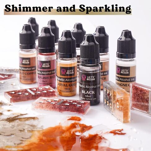 LET'S RESIN Metallic Alcohol Ink Set-24 Colors Metal Color Alcohol Based Resin Ink, High Concentrated & Shimmer Mixatives, Alcohol Paint for Epoxy Resin, Resin Petri, Tumblers, Coasters(Each 0.35oz) in Saudi Arabia
