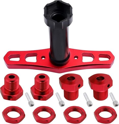 محاور وصواميل عجلة سداسية من الألومنيوم مقاس 17 مم من Hobbypark مع مفتاح ربط لمقياس 1/10 Traxxas E-Revo، وRevo 3.3، وE-Maxx، وSummit (مع محول أحمر) in Saudi Arabia