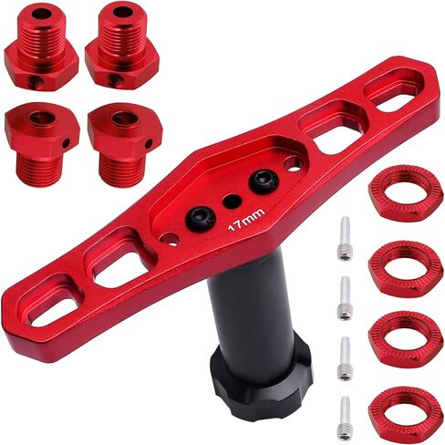 محاور وصواميل عجلة سداسية من الألومنيوم مقاس 17 مم من Hobbypark مع مفتاح ربط لمقياس 1/10 Traxxas E-Revo، وRevo 3.3، وE-Maxx، وSummit (مع محول أحمر) in Saudi Arabia