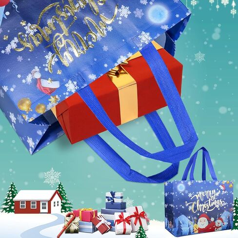 Holady 12 Pack Large Christmas Gift Bags with Tissue Paper,6 Styles Gift Bags Bulk with Handles, Reusable Non-Woven Christmas Bags for New Year's Shopping,Xmas Party Supplies(12.8"×9.8"×6.7") in Kuwait
