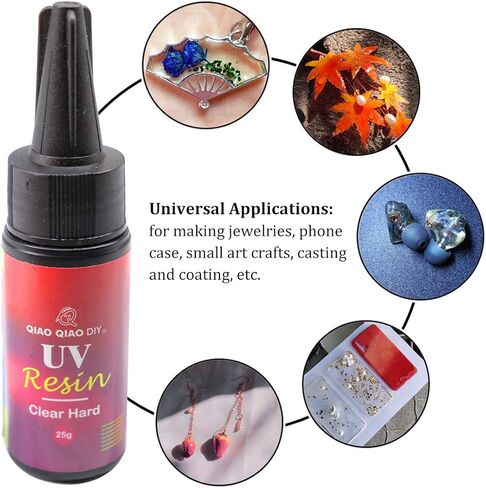 UV Resin Clear Hard,QIAO QIAO DIY UV Epoxy Resin Glue Quick Cured by Ultraviolet/Sunlight UV Curing Resin Clear Hard Type for Jewelry Making/Crafts/Casting (25g/0.88oz) in Kuwait