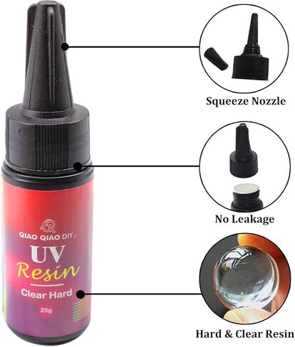 UV Resin Clear Hard,QIAO QIAO DIY UV Epoxy Resin Glue Quick Cured by Ultraviolet/Sunlight UV Curing Resin Clear Hard Type for Jewelry Making/Crafts/Casting (25g/0.88oz) in Kuwait