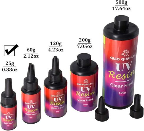 UV Resin Clear Hard,QIAO QIAO DIY UV Epoxy Resin Glue Quick Cured by Ultraviolet/Sunlight UV Curing Resin Clear Hard Type for Jewelry Making/Crafts/Casting (25g/0.88oz) in Kuwait