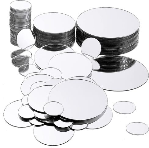 100 Pieces Mini Size Round Mirror Small Round Mirror Adhesive Mirror Round Craft Mirror Tiles for Crafts and DIY Projects Supplies, 1 Inch, 2 Inch, 3 Inch (Silver） in Saudi Arabia
