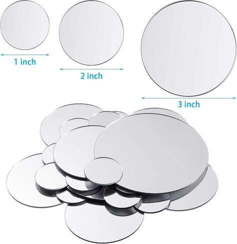 100 Pieces Mini Size Round Mirror Small Round Mirror Adhesive Mirror Round Craft Mirror Tiles for Crafts and DIY Projects Supplies, 1 Inch, 2 Inch, 3 Inch (Silver） in Saudi Arabia