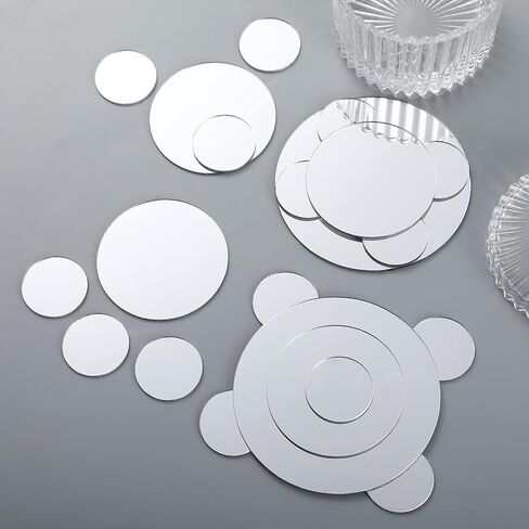 100 Pieces Mini Size Round Mirror Small Round Mirror Adhesive Mirror Round Craft Mirror Tiles for Crafts and DIY Projects Supplies, 1 Inch, 2 Inch, 3 Inch (Silver） in Saudi Arabia