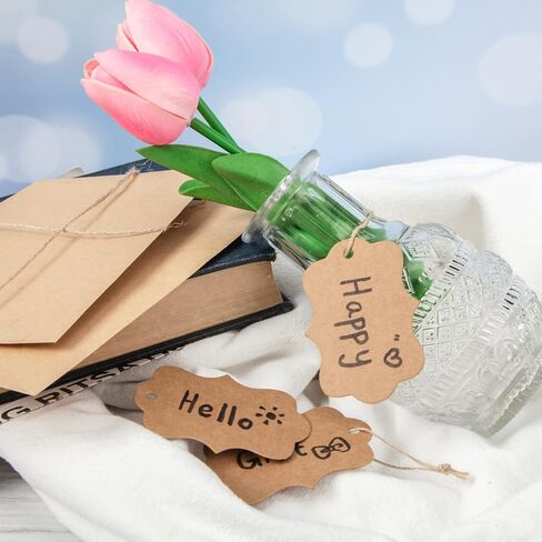 SallyFashion 150PCS Brown Paper Kraft Gift Tags with String, for Gift Wrapping, Price, Cookies, Cupcake Tags in Saudi Arabia