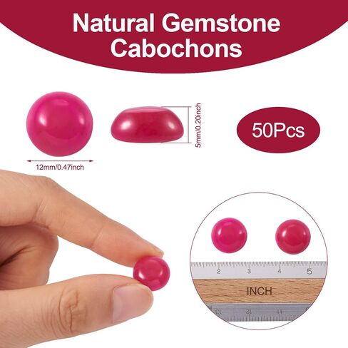 Crafans 50Pcs 12mm Round Gemstone Cabochons, Half Round Natural Agate Cabochons Dome Gemstone Beads No Hole Healing Power Stone Flat Back Chakra Crystal Beads for Jewelry Making(Magenta) in Saudi Arabia