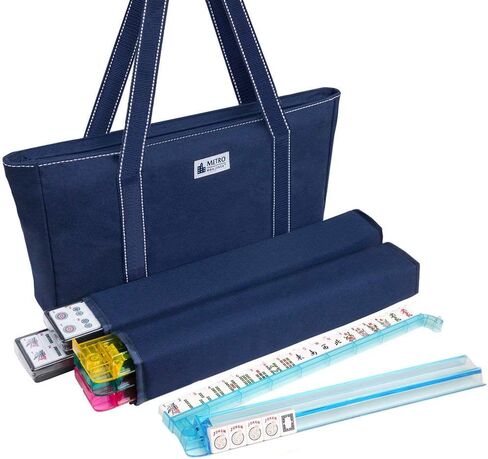American Mah Jongg Set - 166 Premium White Tiles, 4 All-in-One Rack/Pushers, Blue Canvas Bag in Saudi Arabia