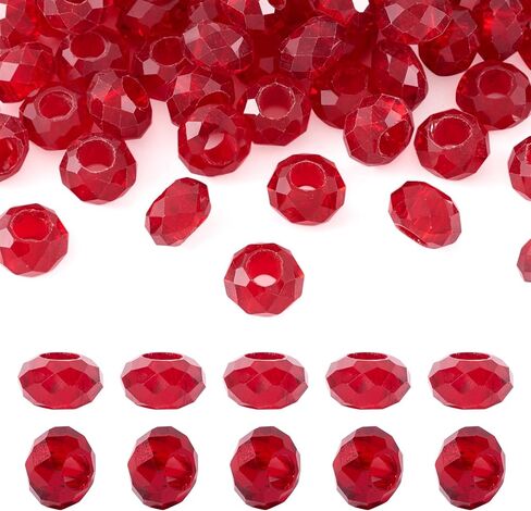 Cheriswelry 100 قطعة من الزجاج الأحمر الأوجه الخرز الأوروبي Rondelle خرز ذو فتحة كبيرة كريستال فاصل فضفاض لا يوجد حلية معدنية أساسية 14 × 8 مم لصناعة المجوهرات اليدوية in Saudi Arabia