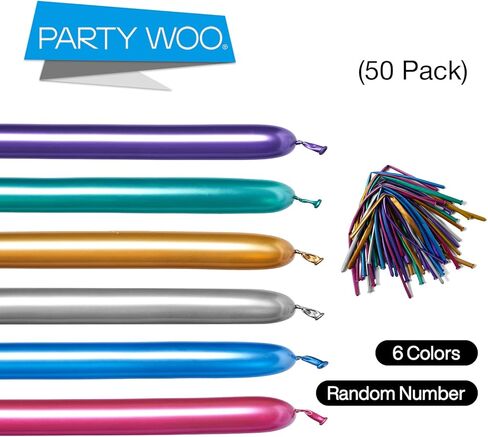 بارتي وو بالونات معدنية ملتوية، 50 قطعة من البالونات الطويلة 260Q ب6 الوان معدنية، بالونات سحرية على شكل حيوانات لحفلات الاطفال والكرنفالات وحفلات الغابة in Kuwait