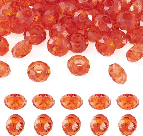Cheriswelry 100 قطعة من الزجاج الأحمر الأوجه الخرز الأوروبي Rondelle خرز ذو فتحة كبيرة كريستال فاصل فضفاض لا يوجد حلية معدنية أساسية 14 × 8 مم لصناعة المجوهرات اليدوية in Saudi Arabia