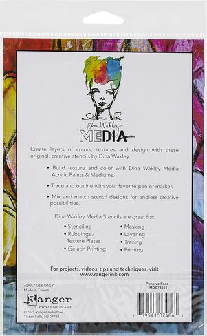 Dina Wakley Media Stencils DINA WAKLEY PENSV, Pensive Face in Kuwait